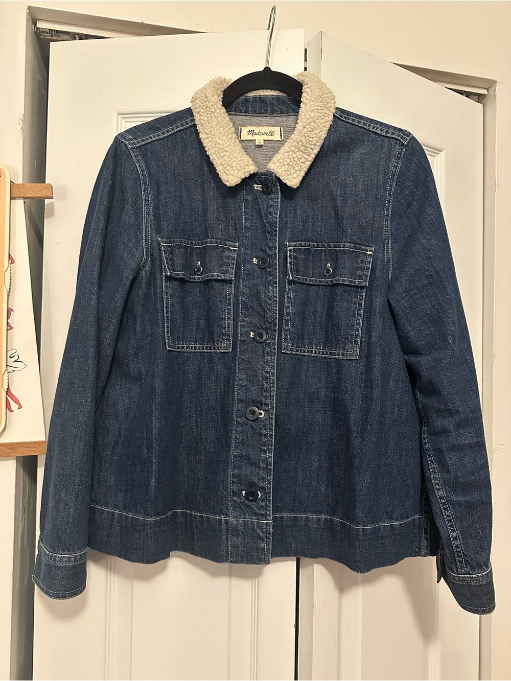Madewell Dark Blue Denim Jacket with Cream Sherpa Collar
